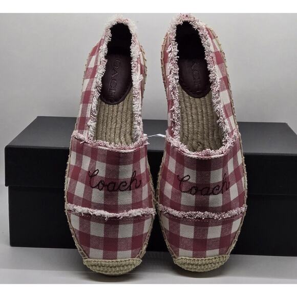 Coach Women's 5 1/2 5.5B Celina Espadrilles Gingham plaid slip in original Box - Picture 1 of 16